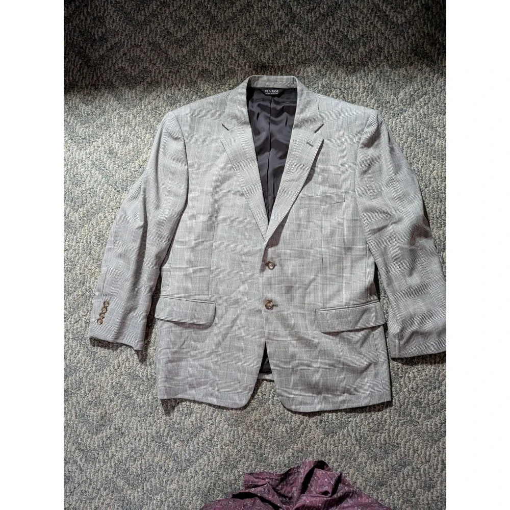 Jos. A. Bank Travelers Collection Mens 46S Grey Glen Plaid 100% Wool Blazer Coat